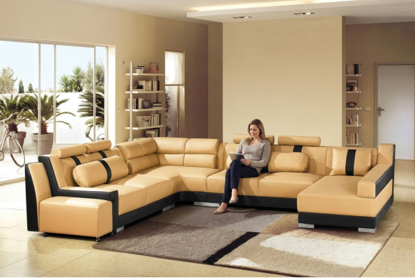 Skóra Sofa Couch Podkładka Narożnik U Form Żywy krajobraz Zestaw narożny Sofas