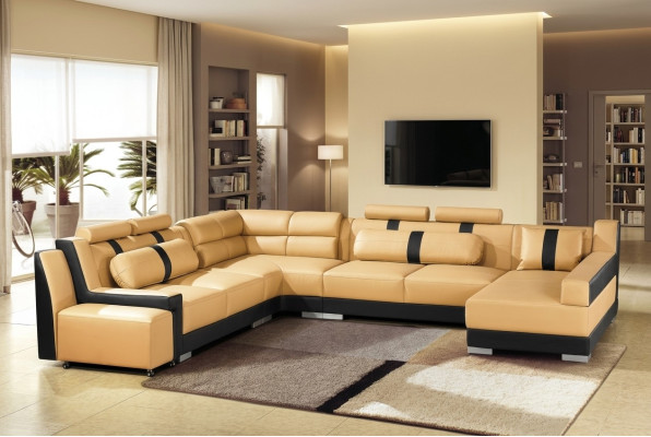 Skóra Sofa Couch Podkładka Narożnik U Form Żywy krajobraz Zestaw narożny Sofas