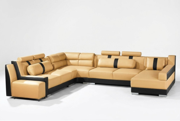 Skóra Sofa Couch Podkładka Narożnik U Form Żywy krajobraz Zestaw narożny Sofas