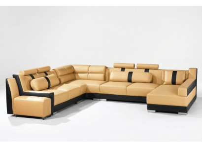 Skóra Sofa Couch Podkładka Narożnik U Form Żywy krajobraz Zestaw narożny Sofas