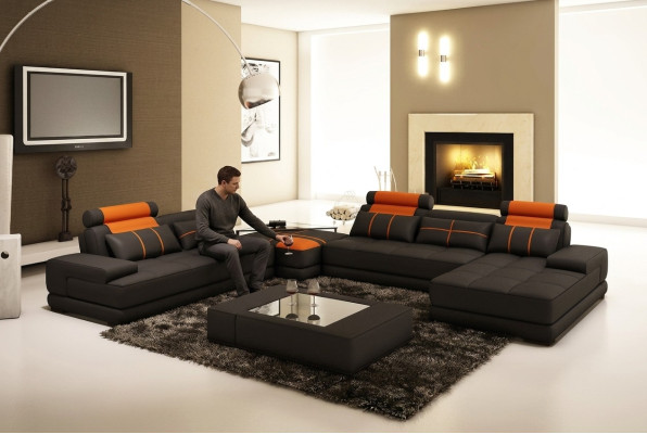 Projektant Podkładka Skórzana Sofa Kanapa Kształt U Nowoczesna Sofa Żywy krajobraz