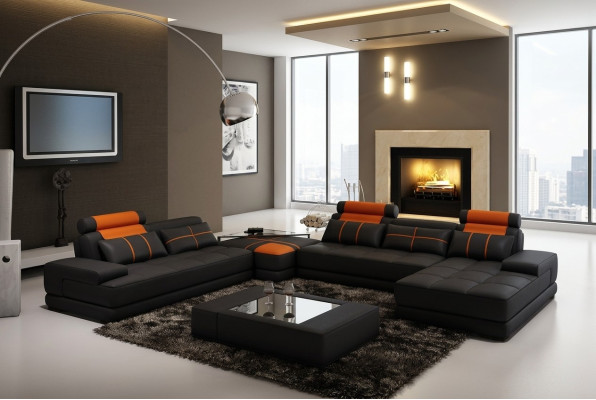 Projektant Podkładka Skórzana Sofa Kanapa Kształt U Nowoczesna Sofa Żywy krajobraz