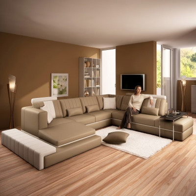XXL Design Podkładka Ustawić skórzaną sofę Kanapa Kształt U Nowoczesna Sofa