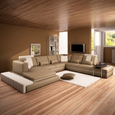 XXL Design Podkładka Ustawić skórzaną sofę Kanapa Kształt U Nowoczesna Sofa