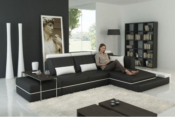 Nowoczesny salon Narożnikowa kanapa Podkładka Narożnik skórzana sofa Ustawić w kształcie litery L