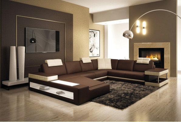 Sofa skórzana duża XXL Siedziba Podkładka U Shape Ustawić Sofy Skóra
