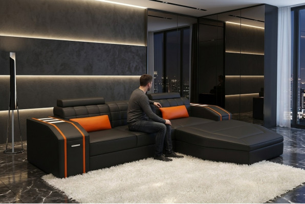 Podświetlana Sofa do Salonu Skórzana Sofa Narożnik Kanapa Żywy krajobraz Big