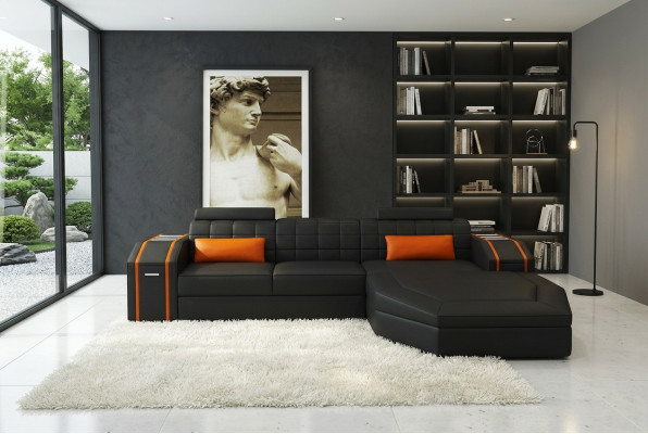 Podświetlana Sofa do Salonu Skórzana Sofa Narożnik Kanapa Żywy krajobraz Big