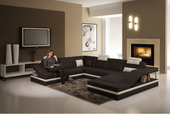 Nowoczesny salon Narożnikowa kanapa Żywy krajobraz Duża skórzana sofa XXL