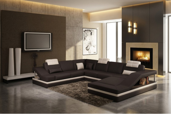 Nowoczesny salon Narożnikowa kanapa Żywy krajobraz Duża skórzana sofa XXL