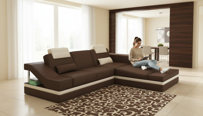 Nowoczesna skórzana sofa Narożnikowa kanapa w kształcie litery L Podkładka Siedziba Narożnik Sofa Kanapy