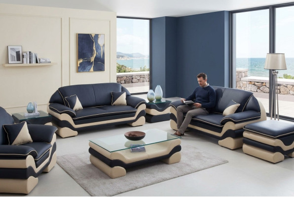 Skórzana sofa Couch Żywy krajobraz 3+2 miejsce do siedzenia Design Sofa Classic Ustawić