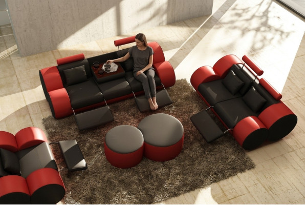 Zestaw sofowy Design Couch 3+2 Zestaw Podkładka Skóra Sofa Salon Obcios