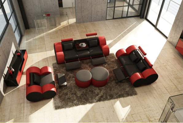 Zestaw sofowy Design Couch 3+2 Zestaw Podkładka Skóra Sofa Salon Obcios