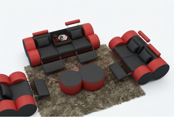 Zestaw sofowy Design Couch 3+2 Zestaw Podkładka Skóra Sofa Salon Obcios