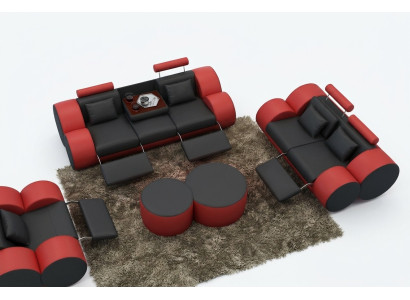 Zestaw sofowy Design Couch 3+2 Zestaw Podkładka Skóra Sofa Salon Obcios