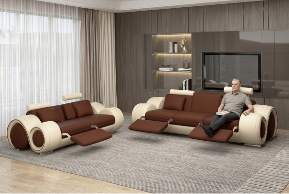 Zestaw sofowy Design Couch 3+2 Zestaw Podkładka Sofa Skóra Obcios Salon