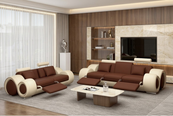 Zestaw sofowy Design Couch 3+2 Zestaw Podkładka Sofa Skóra Obcios Salon