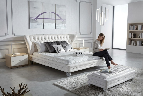 Designerskie Podwójne łóżko łóżko Skóra Chesterfield Hotel luksusowe Sypialnia