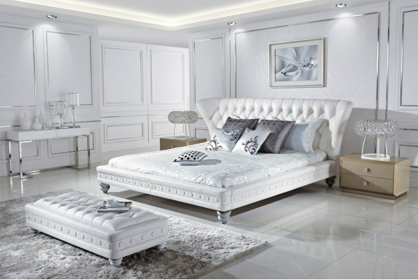 Designerskie Podwójne łóżko łóżko Skóra Chesterfield Hotel luksusowe Sypialnia