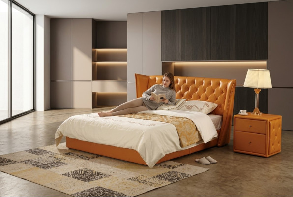 Designerskie Podwójne łóżko łóżko Skóra Chesterfield Luxury Hotel Sypialnia