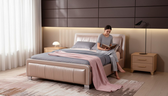 Designerskie Podwójne łóżko łóżko Sypialnia Skóra Hotel Luxury Podkładka