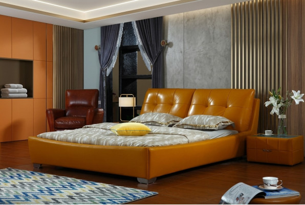 Designerskie łóżko Sypialnia Podwójne łóżko łóżko Skóra Hotel Luxury Podkładka