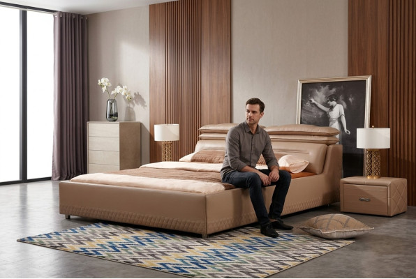 Nowoczesny design Łóżko XXL luksusowe łóżko hotelowe w stylu podwójnego Skóra 140 160