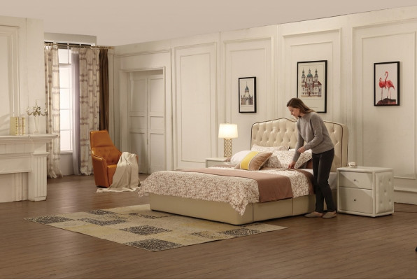 Nowoczesne designerskie łóżka hotelowe Łóżko XXL luksusowe podwójne Skóra Chesterfield