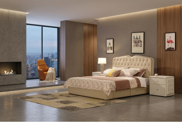 Nowoczesne designerskie łóżka hotelowe Łóżko XXL luksusowe podwójne Skóra Chesterfield