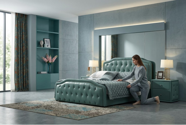 Nowoczesny design hotelu Łóżko XXL luksusowe podwójne łóżko Skóra Chesterfield 180x200cm