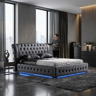 Nowoczesny hotelowy design Łóżko XXL Luksusowe podwójne łóżko Skóra Chesterfield