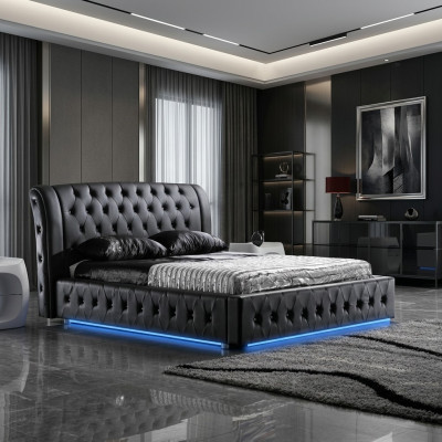 Nowoczesny hotelowy design Łóżko XXL Luksusowe podwójne łóżko Skóra Chesterfield