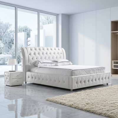 Nowoczesne łóżko hotelowe XXL Design Luksusowe podwójne łóżko Skóra Chesterfield