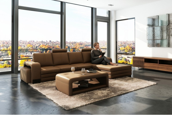 Skórzana sofa kanapa sofy XXL Narożnikowa kanapa Żywy krajobraz w kształcie litery L nowoczesny design