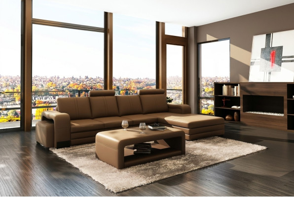 Skórzana sofa kanapa sofy XXL Narożnikowa kanapa Żywy krajobraz w kształcie litery L nowoczesny design