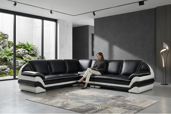 Skórzana sofa kanapa Żywy krajobraz w kształcie litery L nowoczesna sofa klasyczna