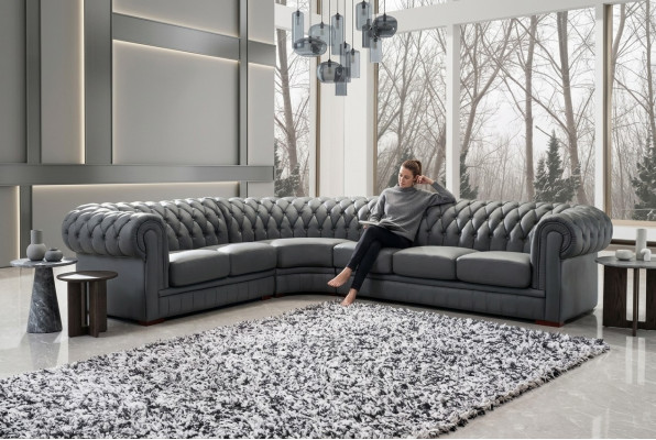 Klasyczny Chesterfield Podkładka Siedziba Narożnik Skóra Decor Ustawić Żywy krajobraz