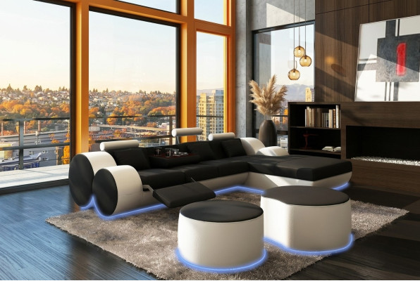 Skórzana sofa kanapa Żywy krajobraz w kształcie litery L nowoczesna sofa 3085
