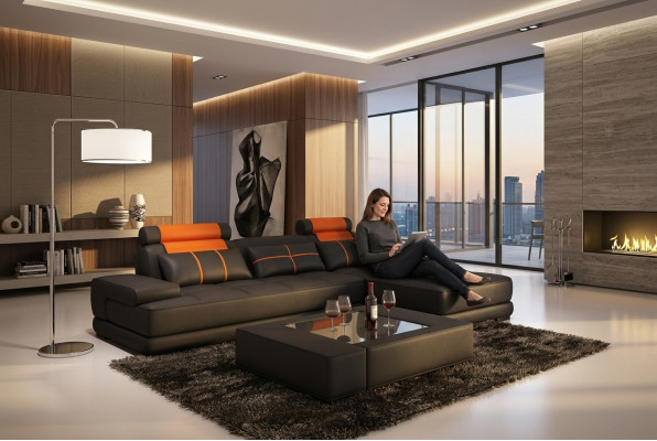 XXL Designer Żywy krajobraz Podkładka Narożnikowa kanapa Narożnik Ustawić Sofa Couch