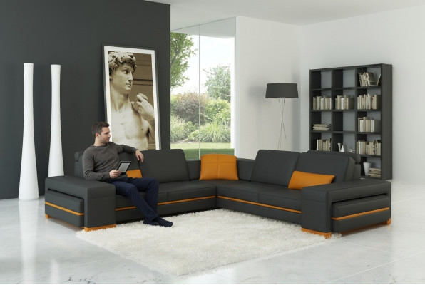 Skórzana Sofa Kanapa Żywy krajobraz L Shape Design Decor Nowoczesna Sofa Narożnik Sofy