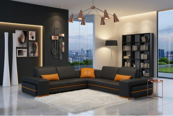 Skórzana Sofa Kanapa Żywy krajobraz L Shape Design Decor Nowoczesna Sofa Narożnik Sofy
