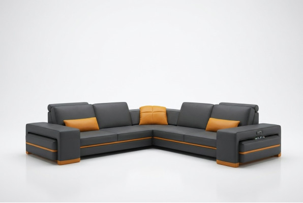 Skórzana Sofa Kanapa Żywy krajobraz L Shape Design Decor Nowoczesna Sofa Narożnik Sofy