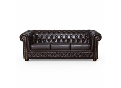 Nowoczesna trzyosobowa sztuczna skórzana sofa przytulna elegancka Chesterfield