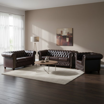 Sofa skórzana Chesterfield Zestaw sofowy Sofa Kanapa Podkładka Siedziba Sofy Obcios Nowość