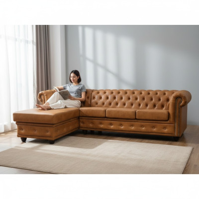 Sofa skórzana Chesterfield Sofa Narożnikowa kanapa Skóra Sofa Ustawić Podkładkę Narożnik Sofy