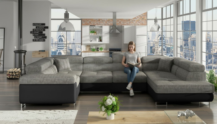 Projekt narożnika z funkcją spania tapicerowanego skóra tekstylne sofy nowe 5625