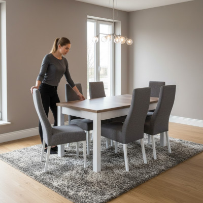 Design Tabela + 6 Krzesła jadalnia Ustaw Krzesło Zestaw stoły do ​​jadalni