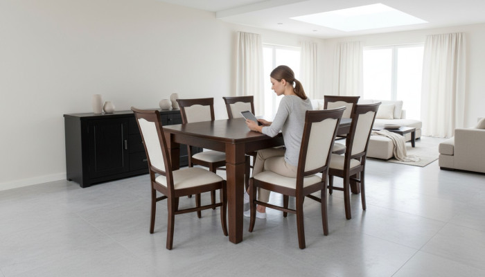 Designerski Stół + 6 Krzesło Zestaw Obcios Kompletny Salon jadalnia
