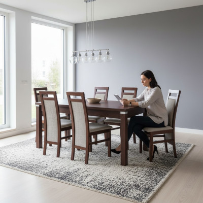 Designerski zestaw do jadalni Stół obiadowy Ustaw jadalnia Tabela Drewno 6x Krzesła Krzesło